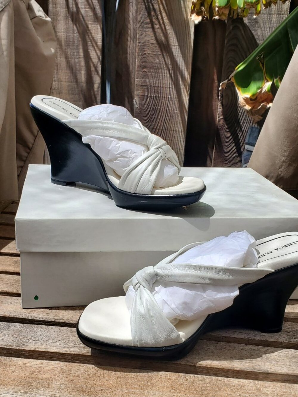 Athena Alexander White Leather wedge sandal size 6